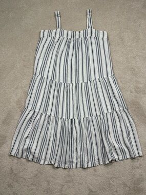 Label of Love Sydney Striped Tiered Midi Dress Blue White Boho Beachy Sz M